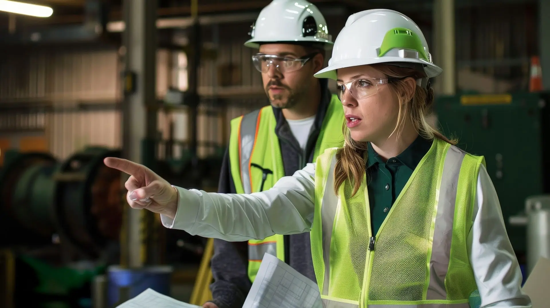 Travailleurs portant des vêtements haute visibilité sur chantier industriel