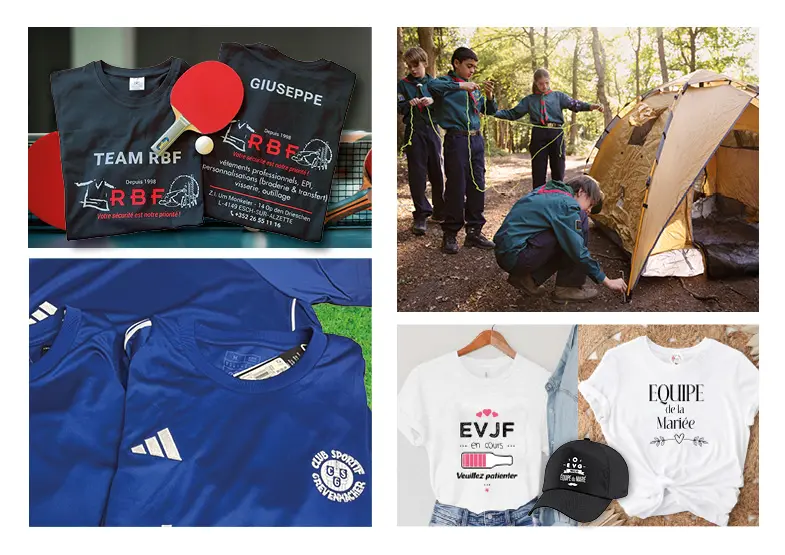 Broderie et impression DTF pour groupes et événements Divers vêtements personnalisés ainsi que des uniformes de scouts